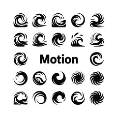 Wave and Swirl Motion Icon Set with Dynamic Circular and Water Movement Symbols