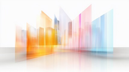 Abstract Modern Cityscape with Colorful Gradients and Stylized Building Shapes on Bright Background