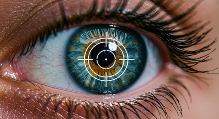 Eye of the Target: Vision, Focus, & Clarity | Macro Image of Human Eye with Target Symbol | Detailed, Intense, & Captivating Close-up