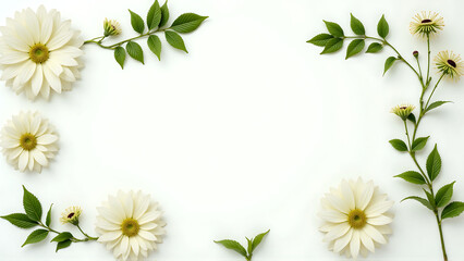 Floral Frame with White Flowers on Light Background