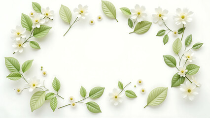 Floral Frame with White Flowers on Light Background