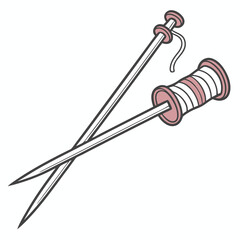 Knitting needles and yarn spool illustration craft supplies hobby design element