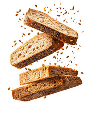 Isolated falling bread slices with seeds