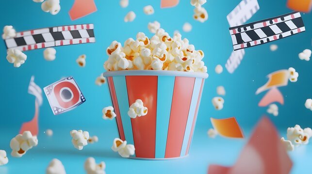 Popcorn in a container with -themed elements in motion.