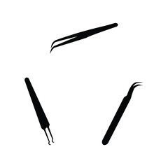 Eyelash Extension Tweezers Silhouette Set with Straight and Curved Tips Vector Illustration Isolated on White Background