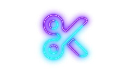 Neon scissors icon glowing with transparent background
