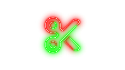 Fototapeta premium Neon scissors icon glowing with transparent background