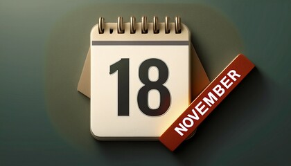 Illustration of paper calendar with date 18 November. Day and month for birthday, anniversary or appointment