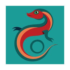 Artistic illustration of a colorful stylized lizard or reptile with a geometric aesthetic design