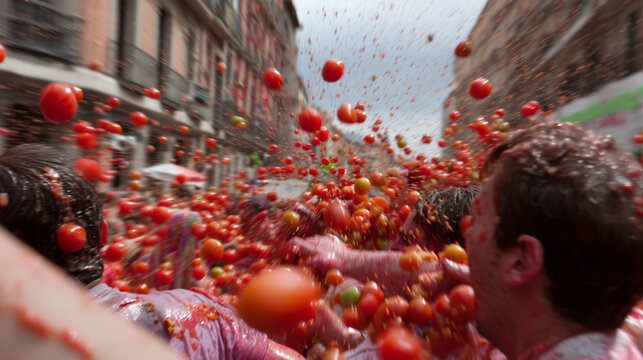 Tomatina,  throwing tomatoes at each other.