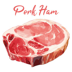 raw pork ham in watercolor illustration style, isolated vector on white background