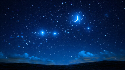 Naklejka premium Tranquil night scene with moon and twinkling stars, high resolution photo