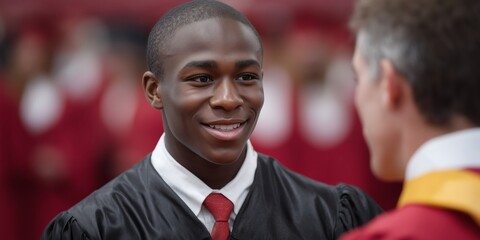 High school graduation ceremony: student receiving diploma