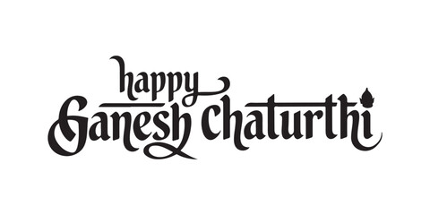 Happy Ganesh chaturthi black calligraphy text vactor