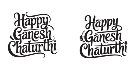 Happy Ganesh chaturthi black calligraphy text vactor set