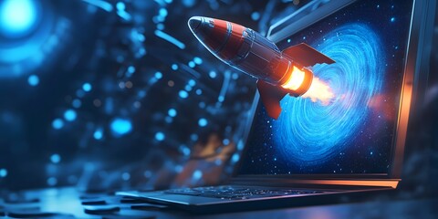 Rocket launching through a digital wormhole.