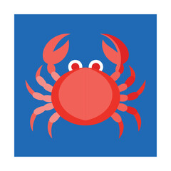 Colorful illustration of a cartoon crab on a vibrant blue background for aquatic themes