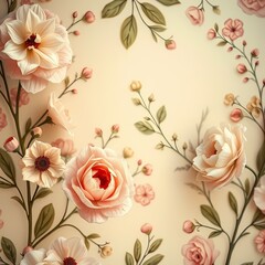 Obraz premium Dreamy vintage botanical wallpaper background with softly glowing floral bouquets and subtle antique textures evokes a sense of nostalgic charm and whimsical elegance.