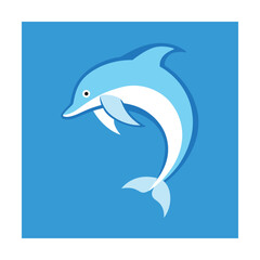 Fototapeta premium Simple illustration of a playful dolphin in blue and white colors against a turquoise background