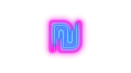 Neon shekel sign icon glowing with transparent background