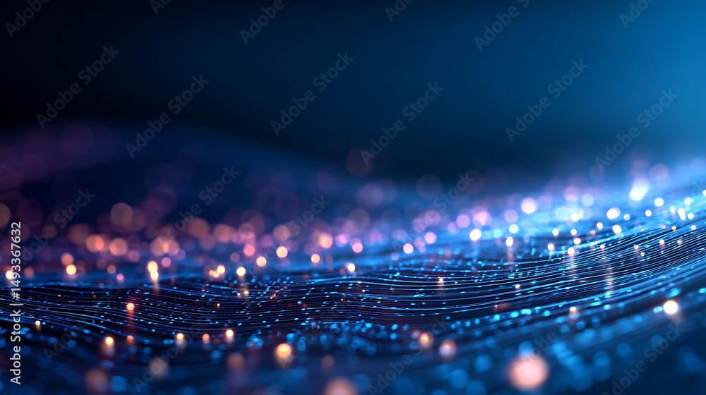 Poster scientific technologies, digital data and information analysis concept with blue glowing big data si