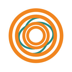 Abstract geometric design featuring orange and teal concentric circles on a white background
