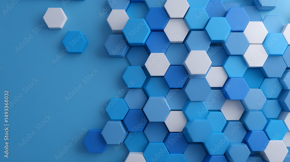 Poster creative blue hexagonal background. technology, design and landing page concept. 3d rendering. 84714