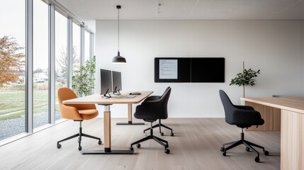 Modern Office Interior with Minimalist Design and Natural Light