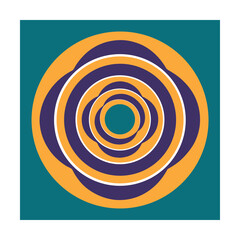Concentric circles abstract design in teal orange and purple color palette on square background