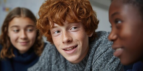 Diverse group of happy students engaged in collaborative learning