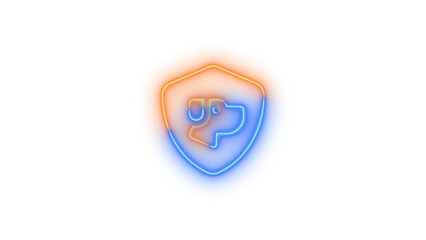 Neon shield dog icon glowing with transparent background