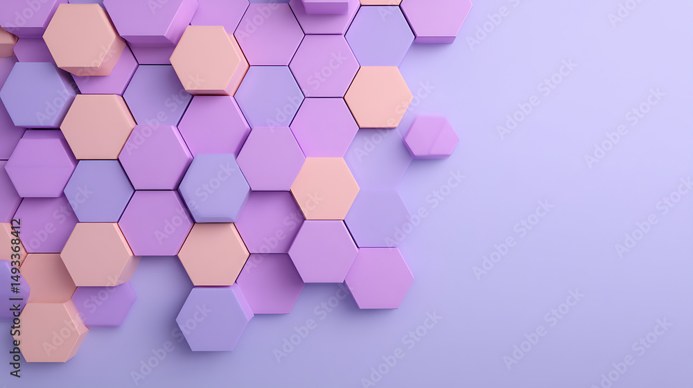 Poster creative purple hexagonal backdrop. technology, design and landing page concept. 3d rendering. 42263