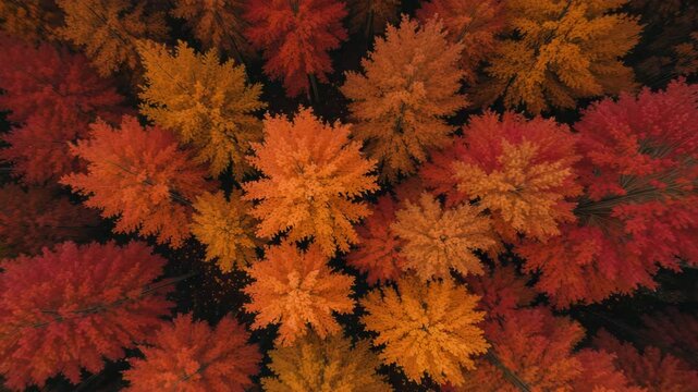 close-up of vibrant orange and red autumn leaves on a tree branch, bright fall colors perfect for seasonal themes, nature backgrounds, or mood-setting visuals