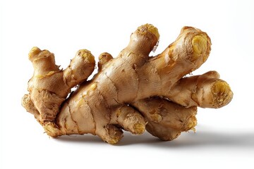 Fresh ginger root on white background.  A healthy and flavorful ingredient.