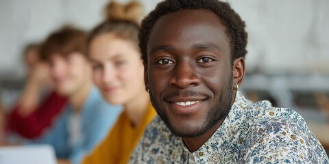Diverse students smiling in classroom setting for inclusive education concept