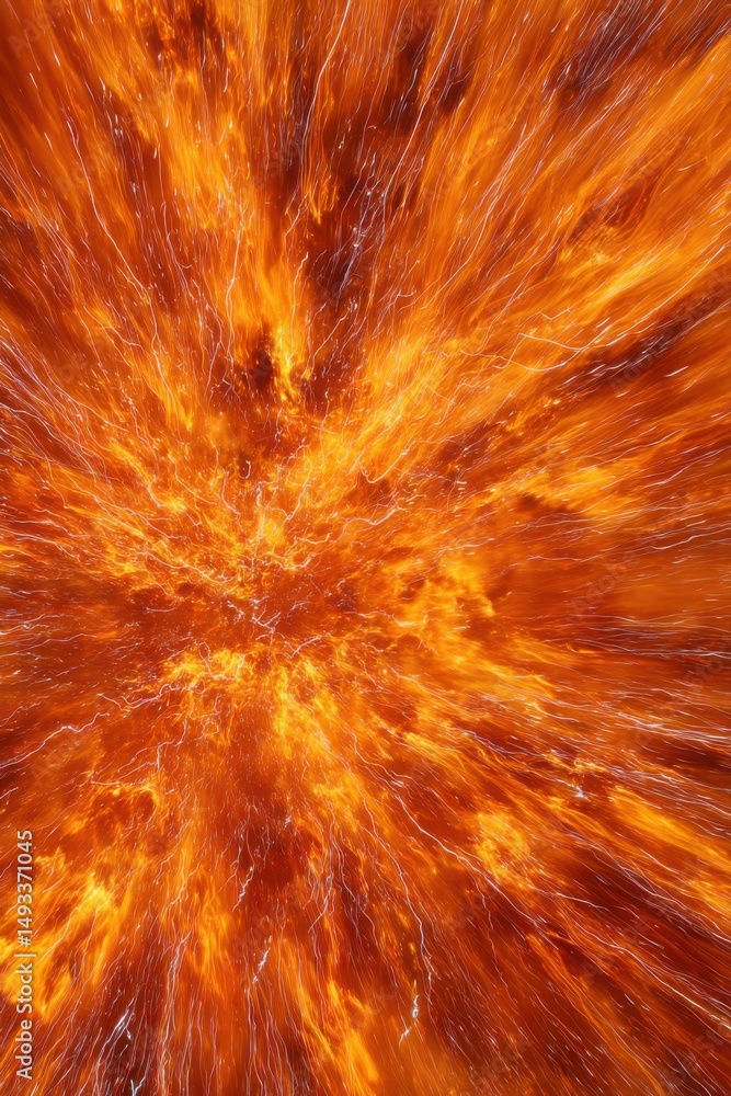 Poster abstract fire energy explosion with dynamic light trails in a vibrant orange and yellow color palett