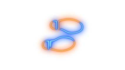 Neon shoe prints icon glowing with transparent background