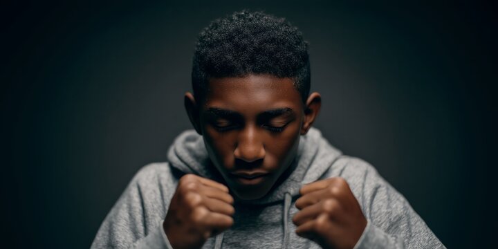 Determined teenager clenching fists in focused expression