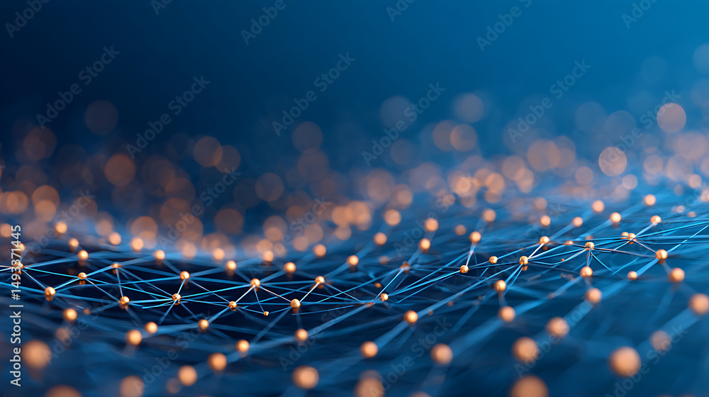 Poster creative blue wire mesh on bokeh background. bg and design concept. 3d rendering. 90073100 2