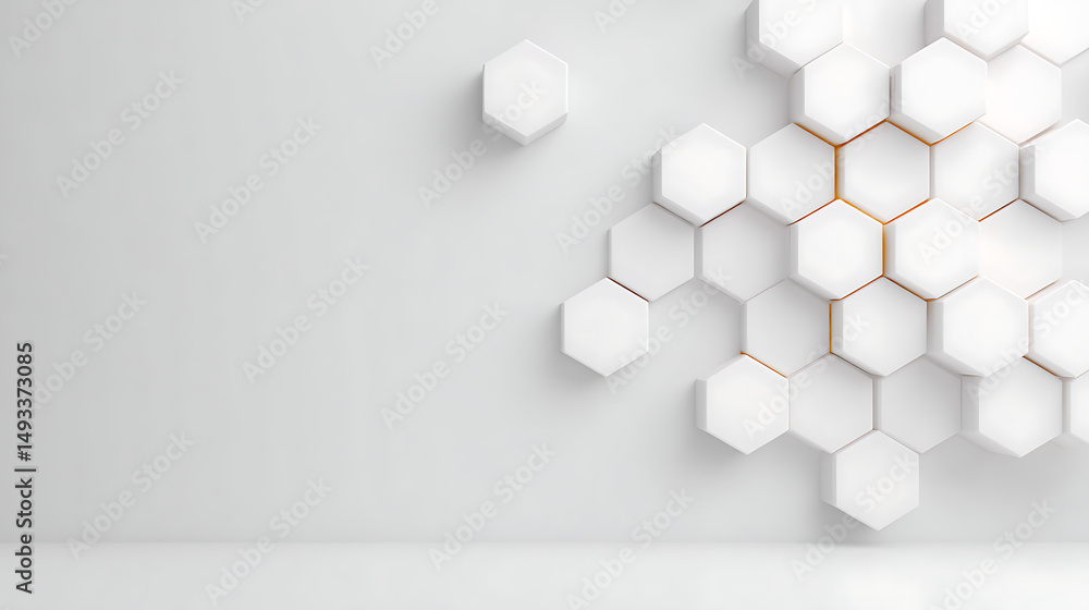 Poster creative hexagonal gray honeycomb wireframe background. 3d rendering. 60659280 4