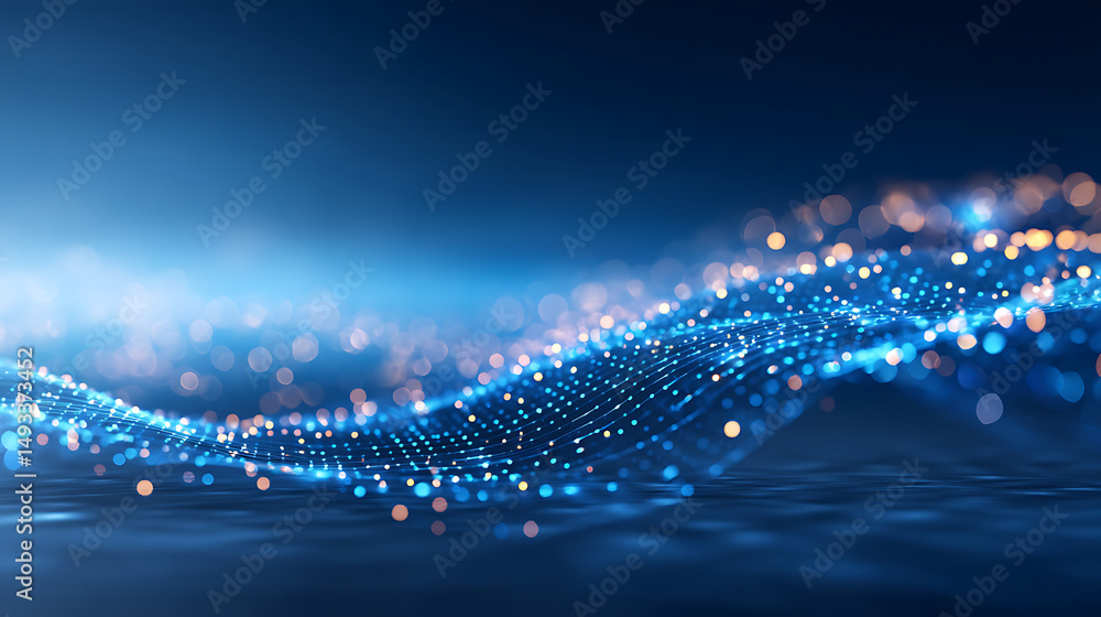 Aufkleber abstract digital blue wave interface on blurry backdrop. technology and ai concept. 3d rendering. 41
