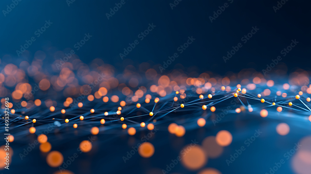 Aufkleber abstract glowing connected dots interface on dark background. network and connection concept. 3d ren