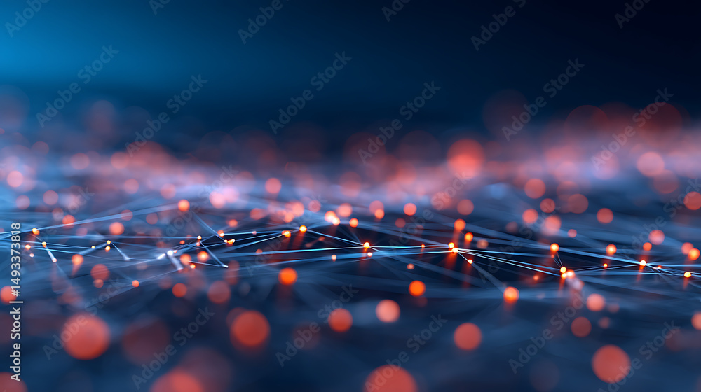 Aufkleber abstract glowing connected dots interface on dark background. network and connection concept. 3d ren