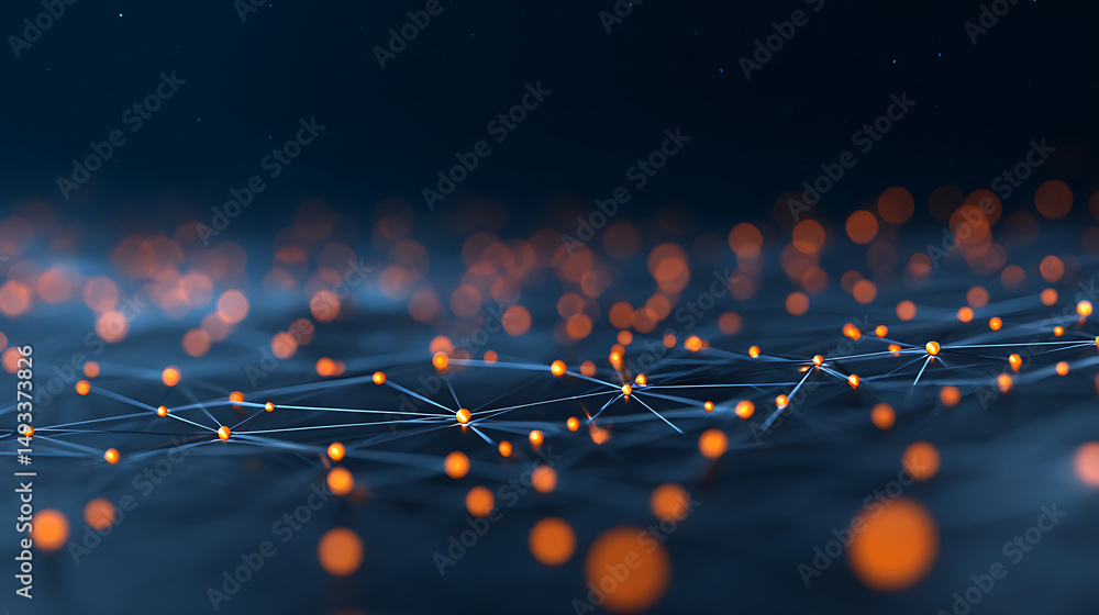 Aufkleber abstract glowing connected dots interface on dark background. network and connection concept. 3d ren
