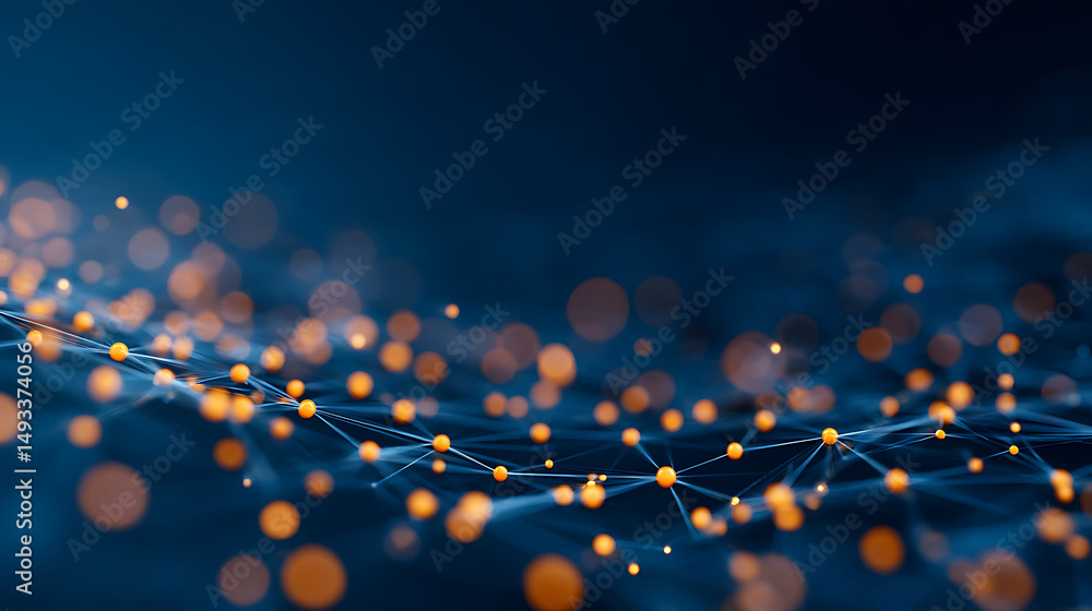 Aufkleber creative glowing connected dots interface on dark backdrop with mock up place. network and connectio