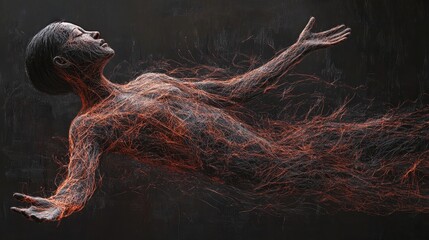 Abstract human figure with flowing lines on a dark background art