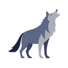 Stylized illustration of a gray wolf howling isolated on a clean white background
