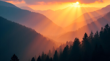 Obraz premium Sunrise over Misty Mountains