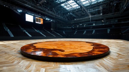 Obraz premium Large Circular Wooden Stage in an Empty Arena
