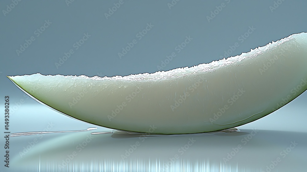 Poster artistic slice of cantaloupe with textured edge and droplets on